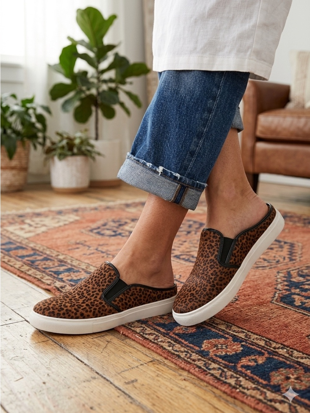 Time and Tru Brown Leopard Print Slip-On Mule Sneakers